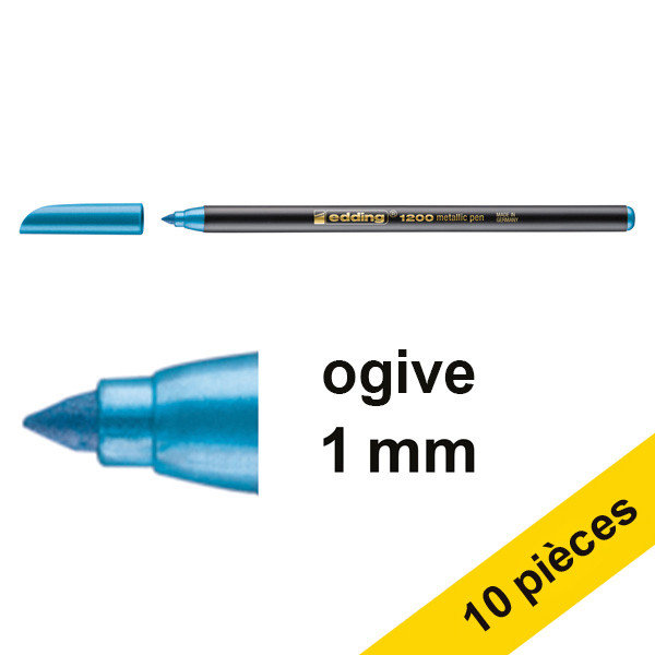 Offre : 10x Edding 1200 feutre (1 mm - ogive) - bleu métallisé 239561 - 1
