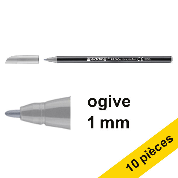 Offre : 10x Edding 1200 feutre (1 mm ogive) - gris argent 239594 - 1