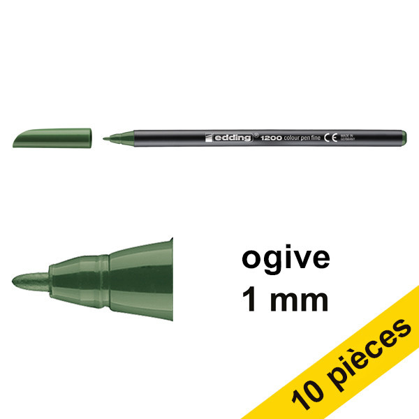 Offre : 10x Edding 1200 feutre (1 mm ogive) - vert olive 239580 - 1