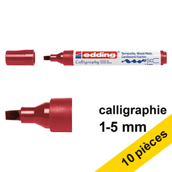 Offre : 10x Edding 1455 marqueur calligraphie (1 - 5 mm) - carmin 239703 - 1