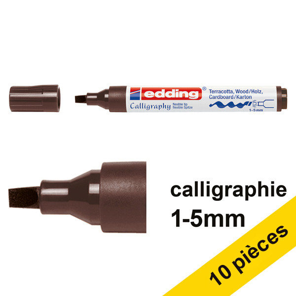 Offre : 10x Edding 1455 marqueur calligraphie (1 - 5 mm) - marron foncé 239701 - 1