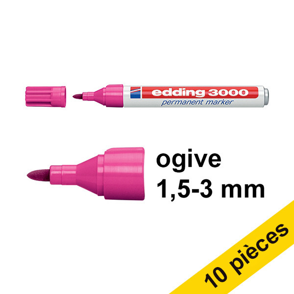 Offre : 10x Edding 3000 marqueur permanent (1,5 - 3 mm ogive) - rose 240561 - 1