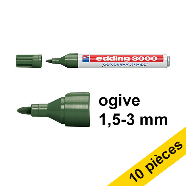 Offre : 10x Edding 3000 marqueur permanent (1,5 - 3 mm ogive) - vert olive 240567 - 1