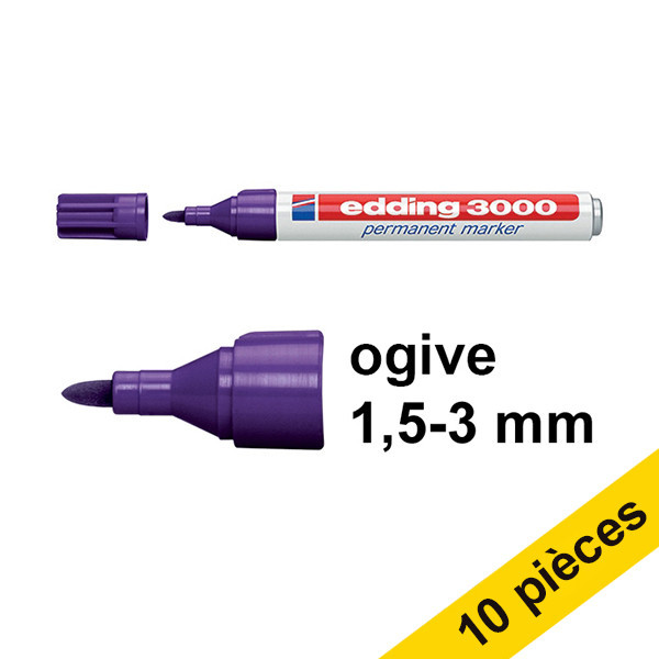 Offre : 10x Edding 3000 marqueur permanent (1,5 - 3 mm ogive) - violet 240560 - 1