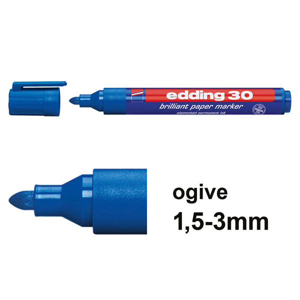 Offre : 10x Edding 30 marqueur papier brillant ( 1,5 - 3 mm ogive) - bleu 239537 - 1