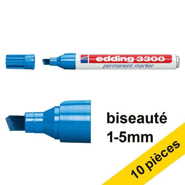 Offre : 10x Edding 3300 marqueur permanent (1 - 5 mm pointe biseautée) - bleu clair 239757 - 1