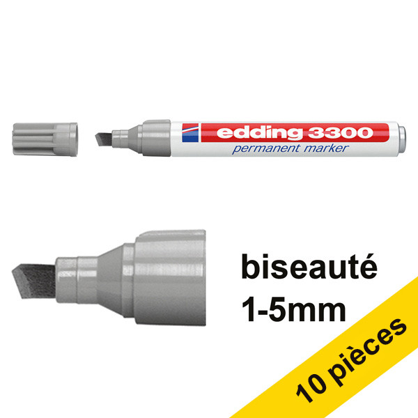 Offre : 10x Edding 3300 marqueur permanent (1 - 5 mm pointe biseautée) - gris 239755 - 1