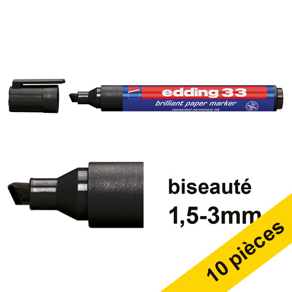 Offre : 10x Edding 33 marqueur (1 - 5 mm biseautée) - noir 239751 - 1