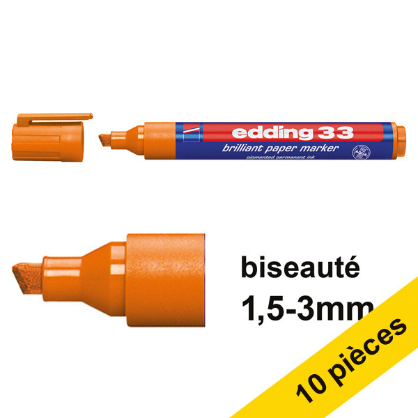 Offre : 10x Edding 33 marqueur (1 - 5 mm biseautée) - orange 239748 - 1