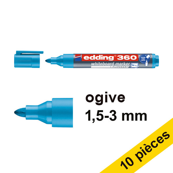 Offre : 10x Edding 360 marqueur pour tableau blanc (1,5 - 3 mm) - bleu clair 240553 - 1