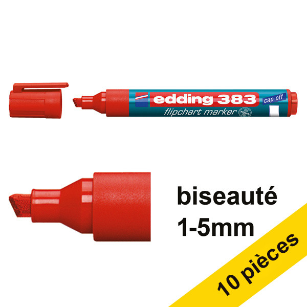 Offre : 10x Edding 383 marqueur pour chevalet (1 - 5 mm biseauté) - rouge 239771 - 1