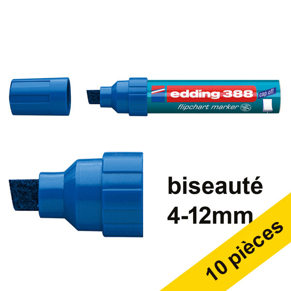 Offre : 10x Edding 388 marqueur pour chevalet (4 - 12 mm biseauté) - bleu 239773 - 1