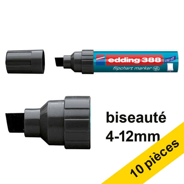 Offre : 10x Edding 388 marqueur pour chevalet (4 - 12 mm biseauté) - noir 239776 - 1