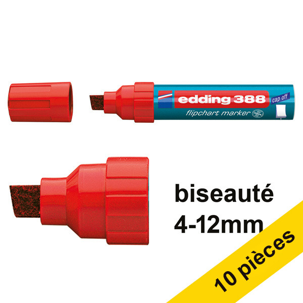 Offre : 10x Edding 388 marqueur pour chevalet (4 - 12 mm biseauté) - rouge 239775 - 1