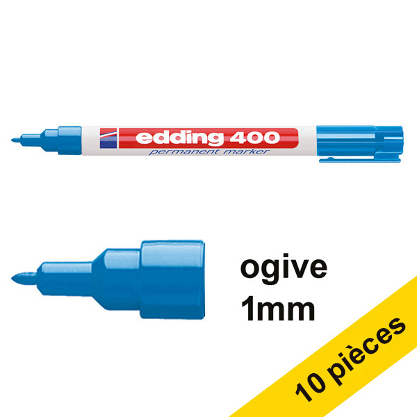 Offre : 10x Edding 400 marqueur permanent (1 mm ogive) - bleu clair 239496 - 1