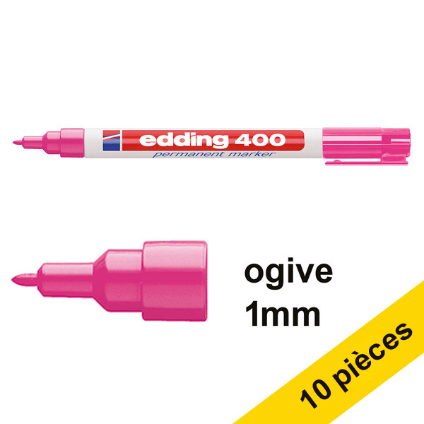 Offre : 10x Edding 400 marqueur permanent (1 mm ogive) - rose 239495 - 1