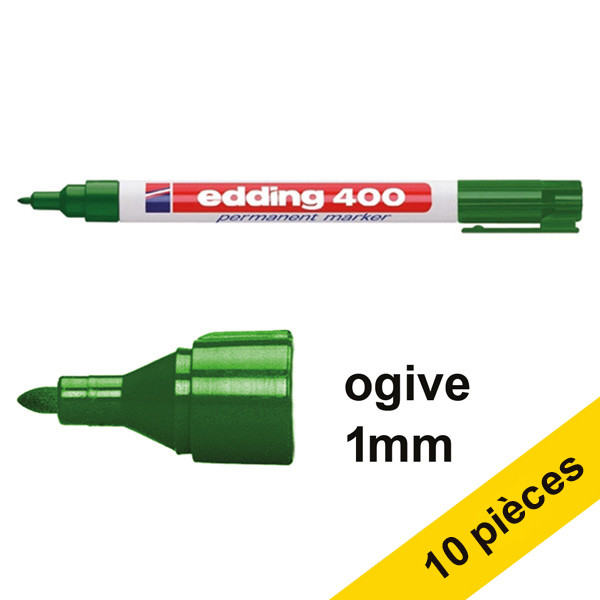 Offre : 10x Edding 400 marqueur permanent (1 mm ogive) - vert 239442 - 1