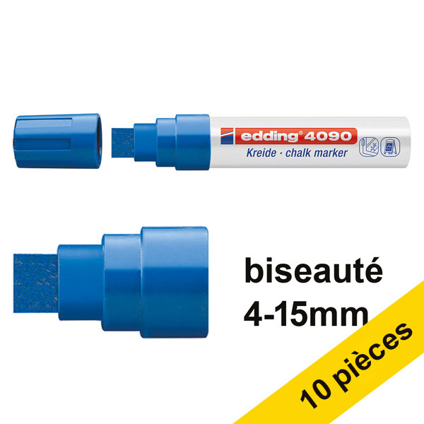 Offre : 10x Edding 4090 marqueur craie liquide (4 - 15 mm) - bleu 239523 - 1