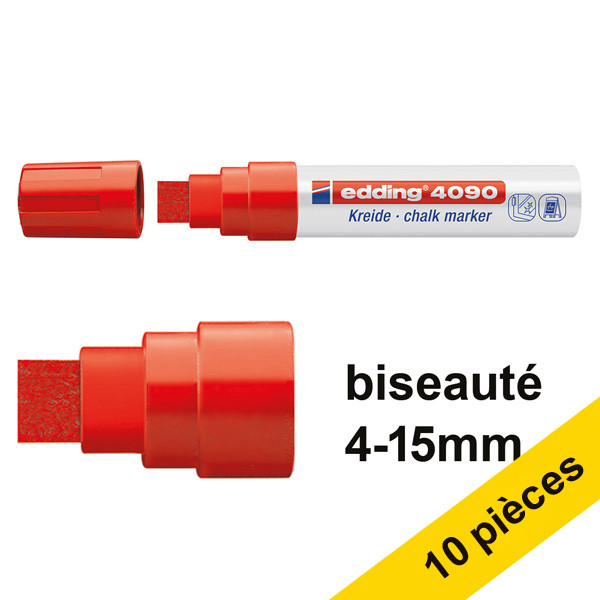 Offre : 10x Edding 4090 marqueur craie liquide (4 - 15 mm) - rouge 239522 - 1