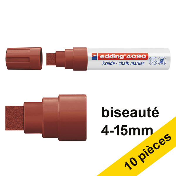 Offre : 10x Edding 4090 marqueur craie liquide (4 - 15 mm biseauté) - marron 239525 - 1