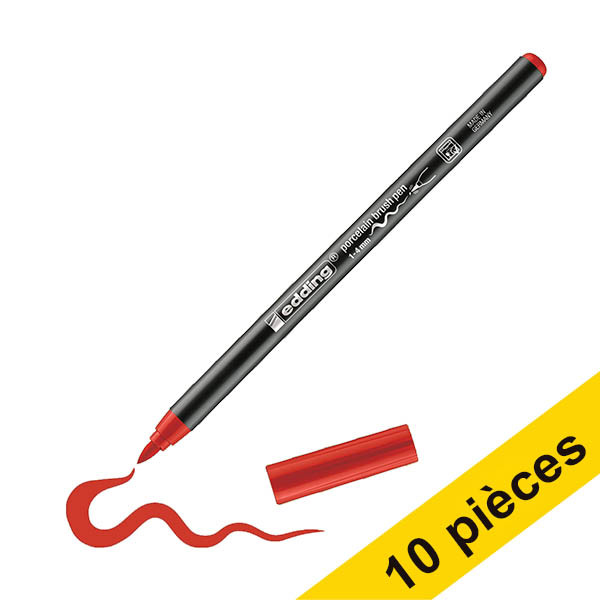 Offre : 10x Edding 4200 feutre pointe pinceau pour porcelaine (pointe pinceau 1 - 4 mm) - rouge 239819 - 1