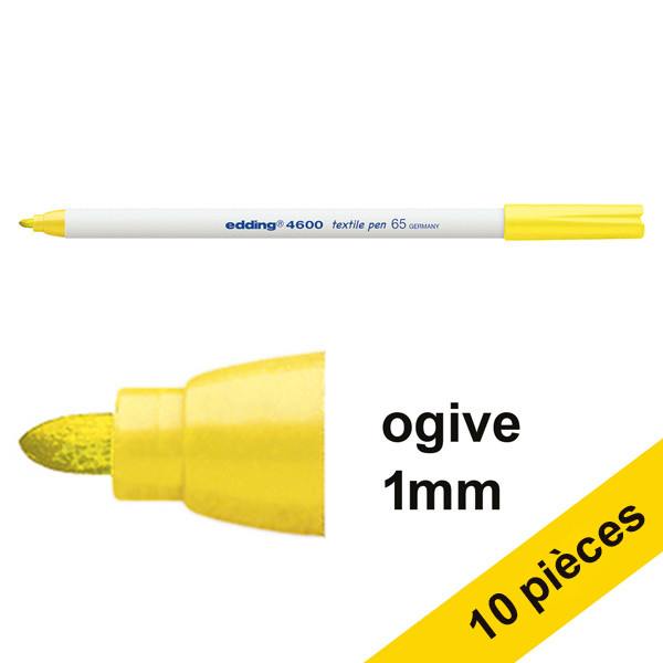 Offre : 10x Edding 4600 marqueur textile (1 mm ogive) - jaune fluo 239854 - 1