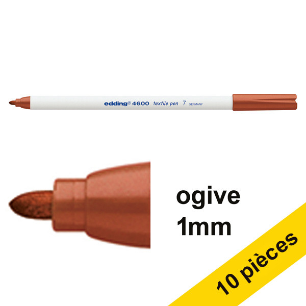 Offre : 10x Edding 4600 marqueur textile (1 mm ogive) - marron 239846 - 1