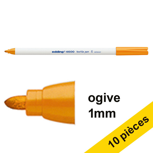 Offre : 10x Edding 4600 marqueur textile (1 mm ogive) - orange 239858 - 1