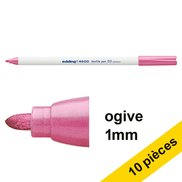 Offre : 10x Edding 4600 marqueur textile (1 mm ogive) - rose fluo 239856 - 1