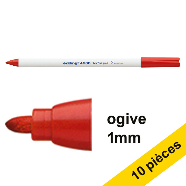 Offre : 10x Edding 4600 marqueur textile (1 mm ogive) - rouge 239861 - 1