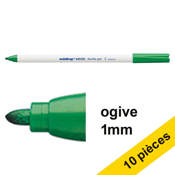 Offre : 10x Edding 4600 marqueur textile (1 mm ogive) - vert 239849 - 1