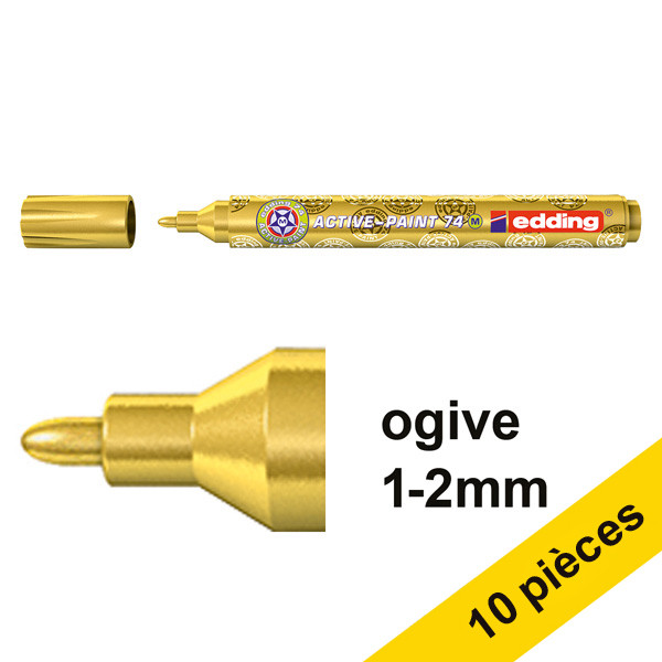 Offre : 10x Edding 74 M marqueur peinture à encre brillante (1 - 2 mm ogive) - or 239897 - 1