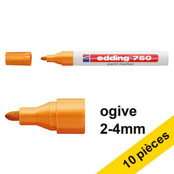 Offre : 10x Edding 750 marqueur peinture (2 - 4 mm ogive) - orange 239448 - 1
