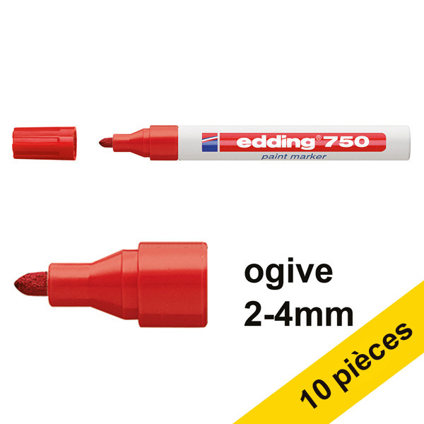 Offre : 10x Edding 750 marqueur peinture (2 - 4 mm ogive) - rouge 239444 - 1