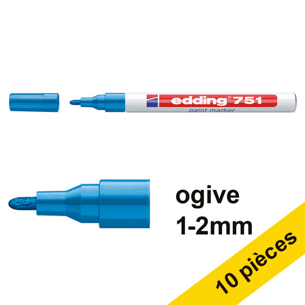 Offre : 10x Edding 751 marqueur peinture à encre laquée (1 - 2 mm ogive) - bleu clair 239466 - 1