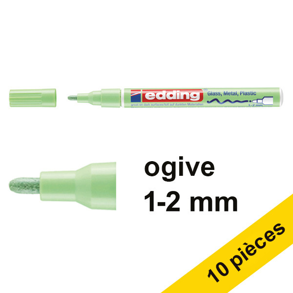 Offre : 10x Edding 751 marqueur peinture à encre laquée (1 - 2 mm ogive) - vert pastel 239554 - 1