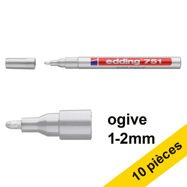 Offre : 10x Edding 751 marqueur peinture (1 - 2 mm ogive) - argent 239469 - 1