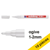 Offre : 10x Edding 751 marqueur peinture (1 - 2 mm ogive) - blanc 239467