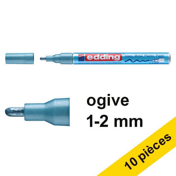 Offre : 10x Edding 751 marqueur peinture brillante (1 - 2 mm ogive) - bleu clair métallisé 239549 - 1