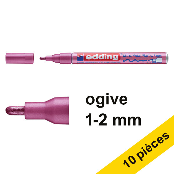 Offre : 10x Edding 751 marqueur peinture brillante (1 - 2 mm ogive) - rose métallisé 239552 - 1