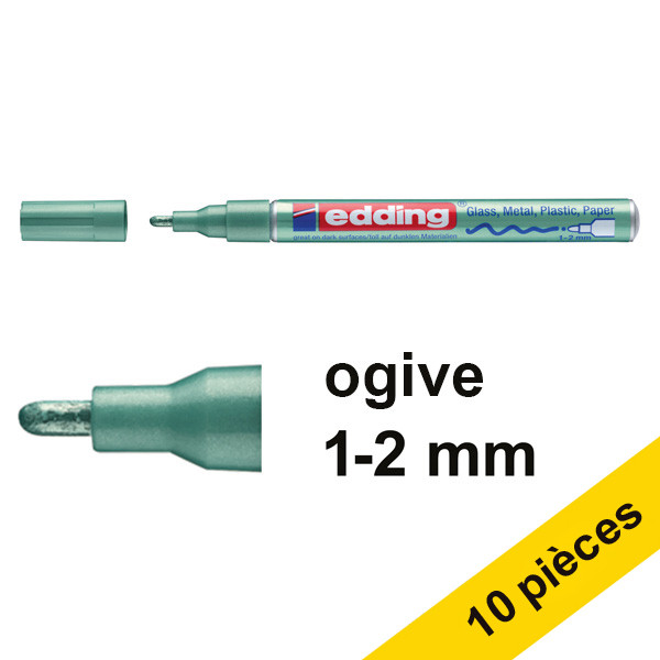Offre : 10x Edding 751 marqueur peinture brillante (1 - 2 mm ogive) - vert métallisé 239550 - 1