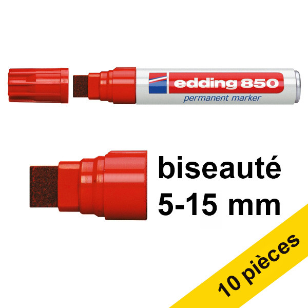 Offre : 10x Edding 850 marqueur permanent (5 - 15 mm pointe biseautée) - rouge 239924 - 1