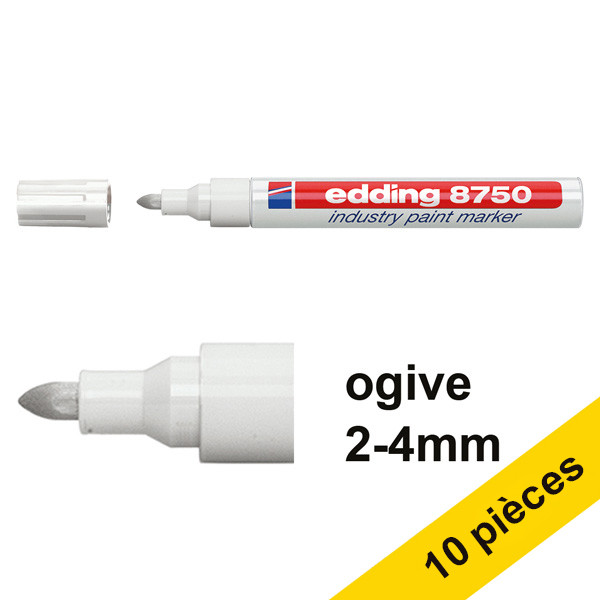 Offre : 10x Edding 8750 marqueur peinture spécial industrie (2 - 4 mm ogive) - blanc 239421 - 1