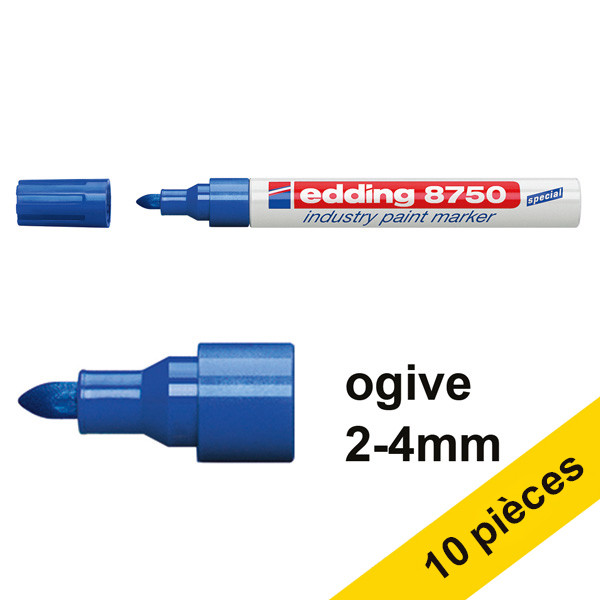 Offre : 10x Edding 8750 marqueur peinture spécial industrie (2 - 4 mm ogive) - bleu 239424 - 1