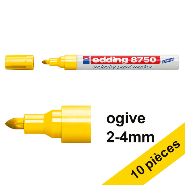 Offre : 10x Edding 8750 marqueur peinture spécial industrie (2 - 4 mm ogive) - jaune 239426 - 1