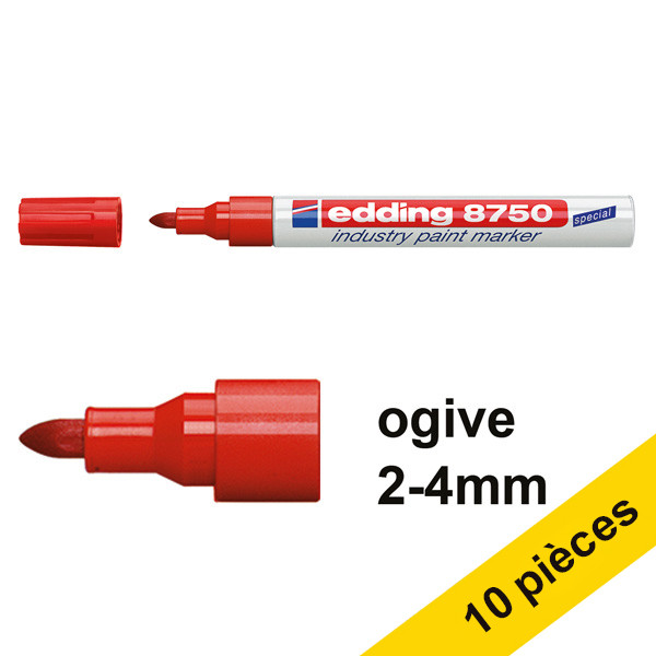 Offre : 10x Edding 8750 marqueur peinture spécial industrie (2 - 4 mm ogive) - rouge 239423 - 1