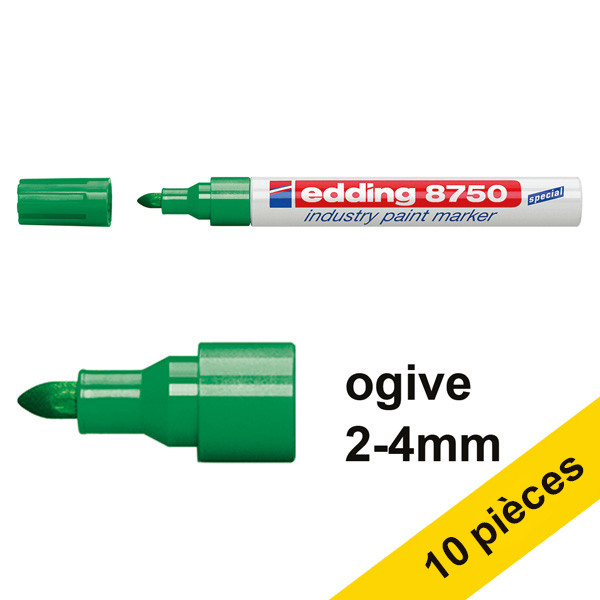 Offre : 10x Edding 8750 marqueur peinture spécial industrie (2 - 4 mm ogive) - vert 239425 - 1