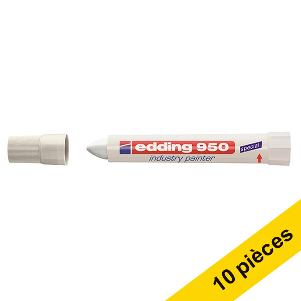 Offre : 10x Edding 950 marqueur spécial industrie (10 mm ogive) - blanc 239947 - 1