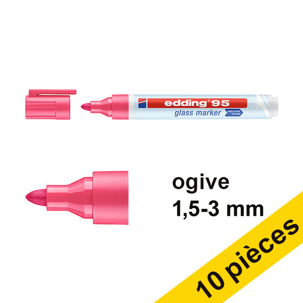 Offre : 10x Edding 95 marqueur pour tableaux en verre (1,5 - 3 mm ogive) - rose 240596 - 1