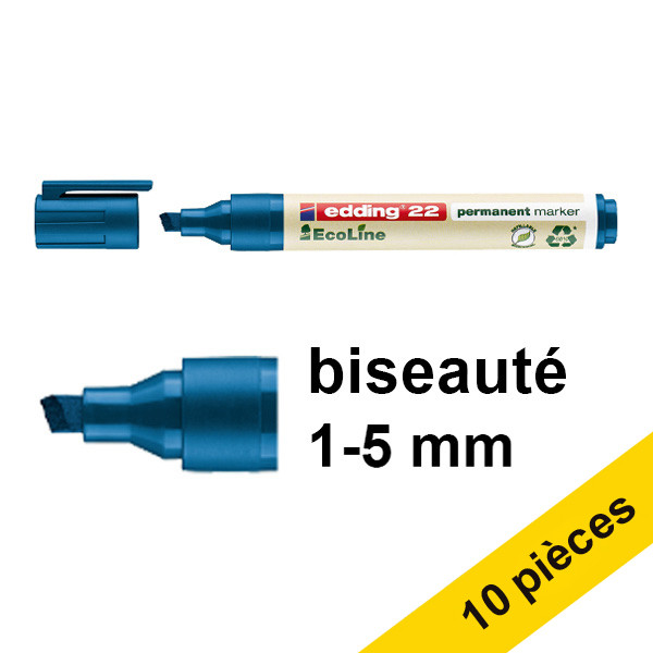 Offre : 10x Edding EcoLine 22 marqueur permanent (1 - 5 mm biseauté) - bleu 240365 - 1